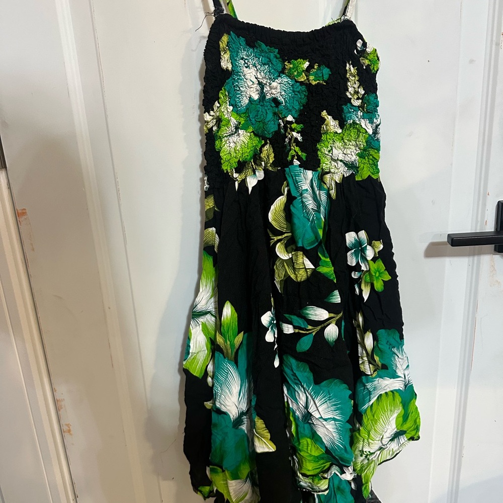 Advance Apparels Black and Green Floral Midi Dress. Needs repair to one strap.
